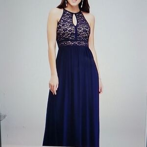 NW Nightway Navy Blue Maxi Sleeveless Keyhole Prom Gown Size 4P